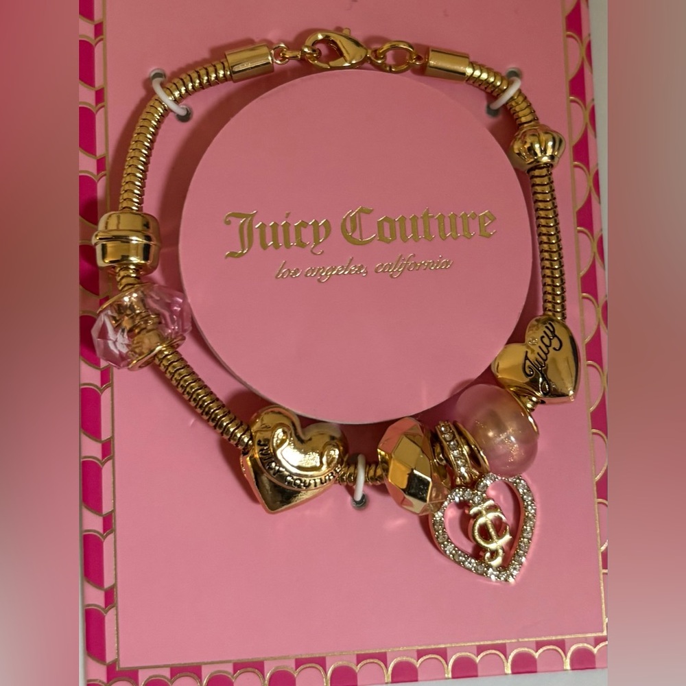 Juicy Couture Gold and Pink Heart Charm Bracelet